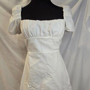 NWT Zara Dress White Off The Shoulder Open Back Mini Size Large Zip Puff-Sleeve